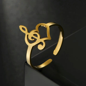 DAIIIBABYYY  -  Music Note Heart of Treble and Bass Ring Women Stainless Steel Gold Color Open Finger Rings 2024 Fashion Jewelry Gift